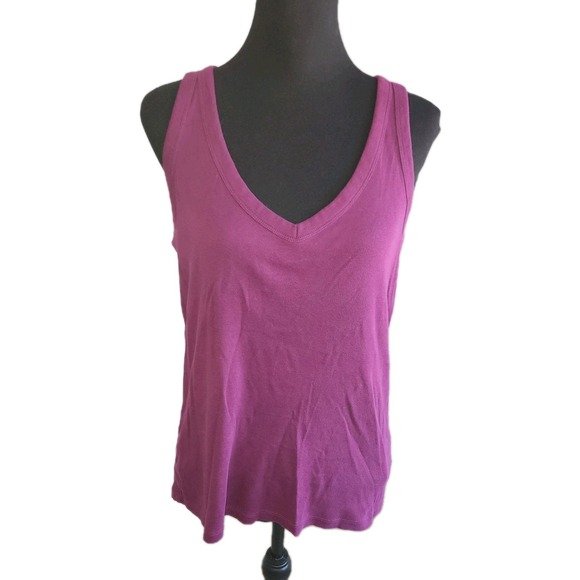 LOFT Tops - Ann Taylor LOFT Womens Top  L Purple Solid V Neck Tank Sleeveless Shirt Cotton